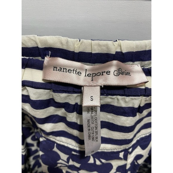 Nanette Lepore Blue White Striped Floral Coverup Silk Shorts Beachwear‎ Sz SM - Picture 9 of 11